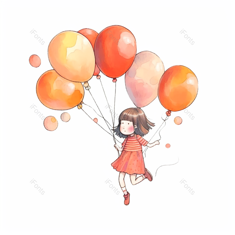 一个女孩小孩双手拿起球欢乐跳起来气球飘起来纯洁可爱插画,插画/手绘图,插画/手绘图库,插画/手绘图下载,插画/手绘